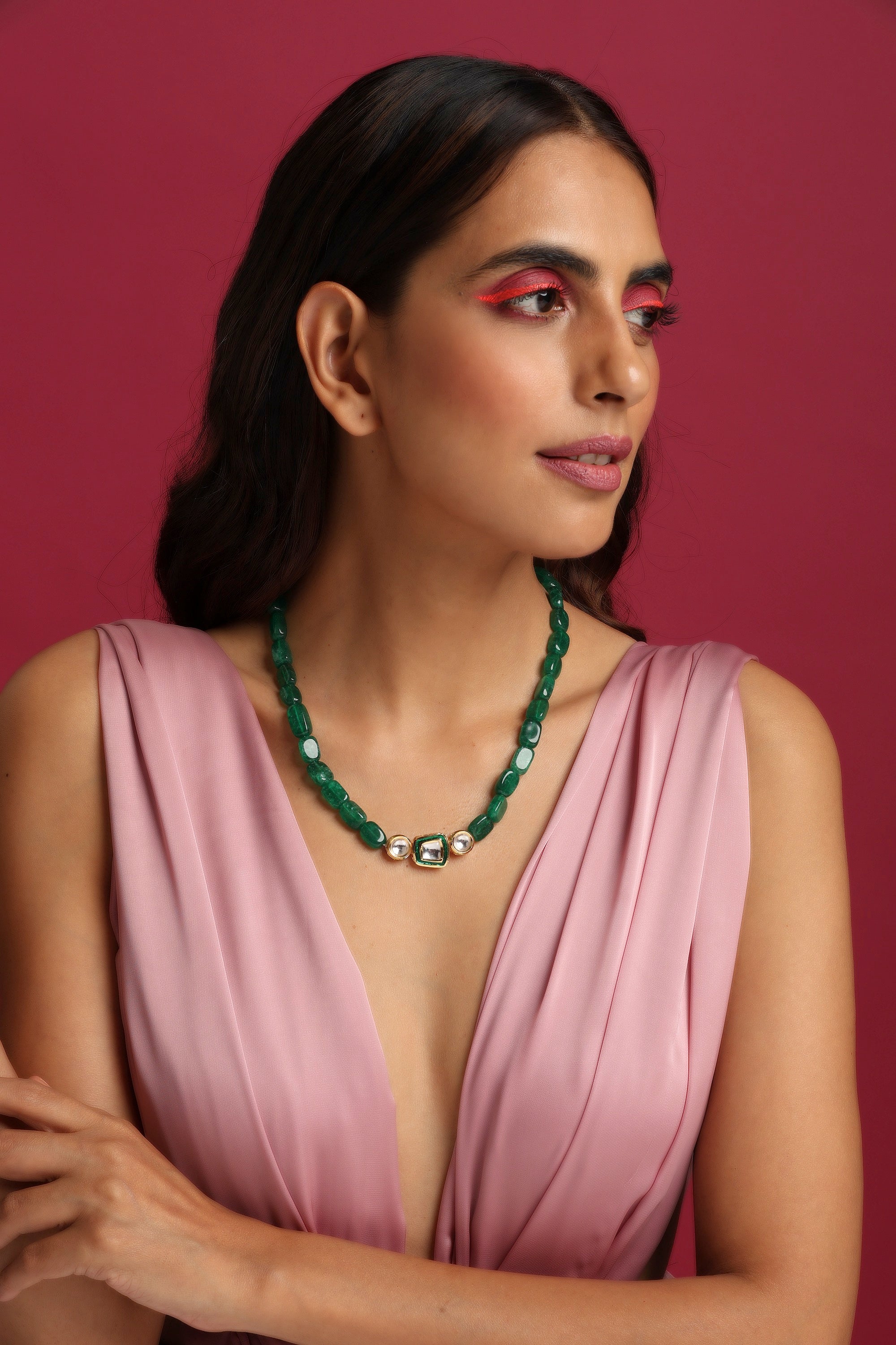 AMIKE - Single Liner Necklace, green main image 1