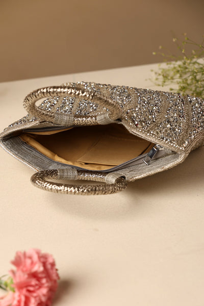 Sershi Silver Silk Jute Hand Bag
