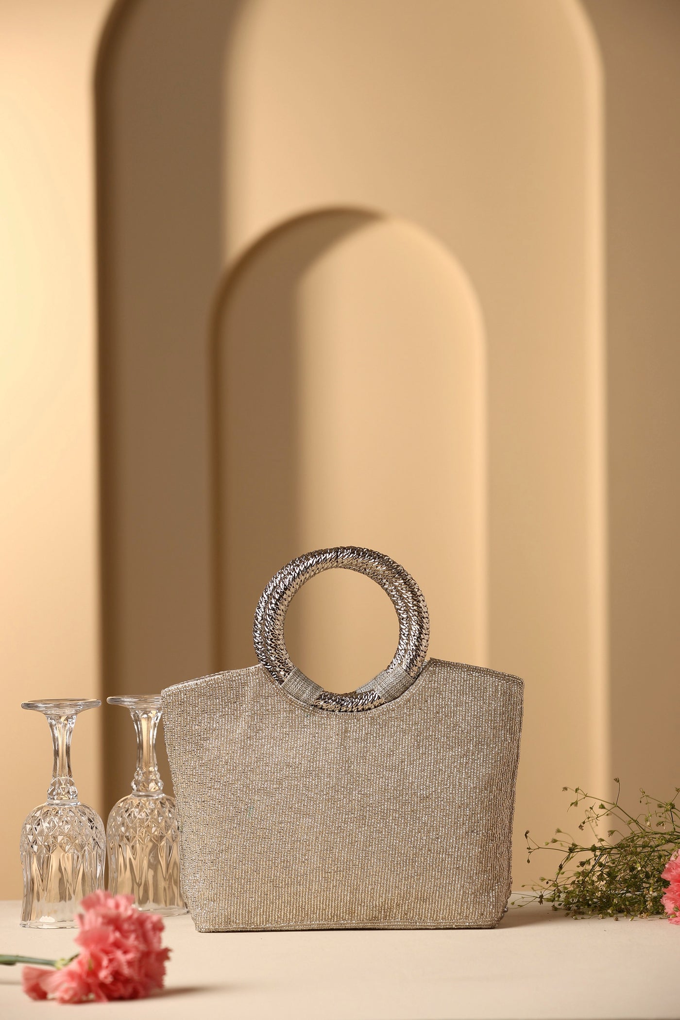 Sershi Silver Silk Jute Hand Bag