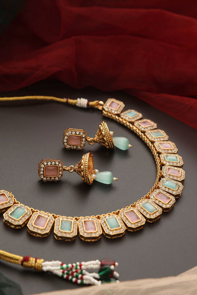 Sahina Mint and Pink Zirconia Necklace Set