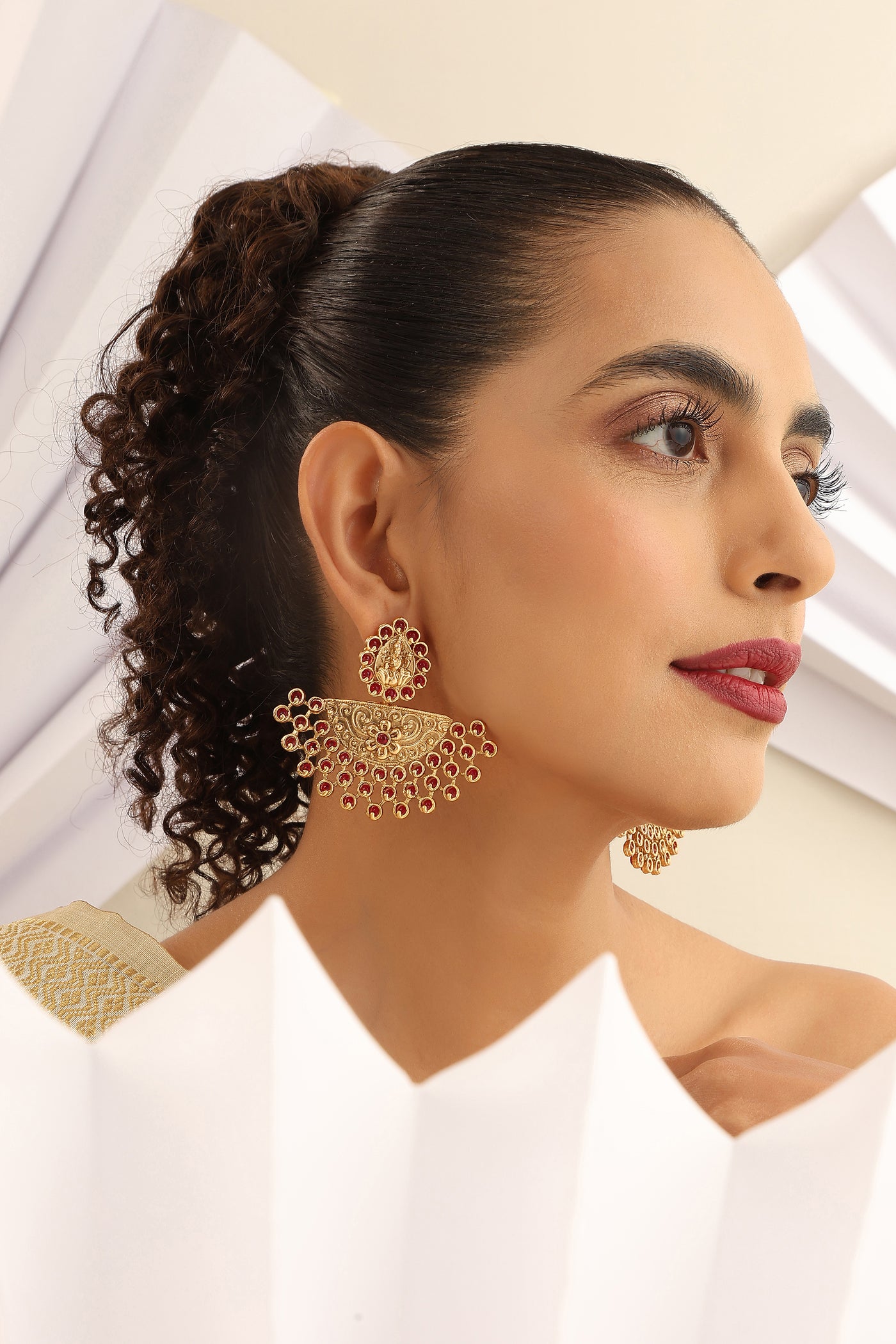 Harika Red Temple Chandbali Earrings
