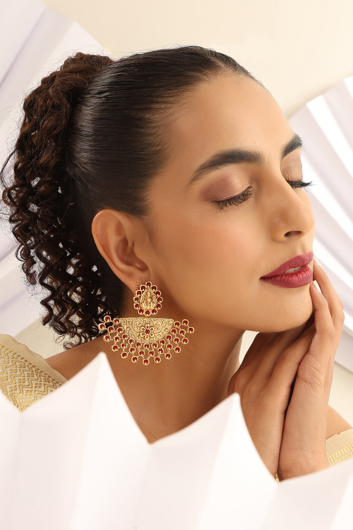 Harika Red Temple Chandbali Earrings