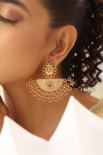 Harika Red Temple Chandbali Earrings