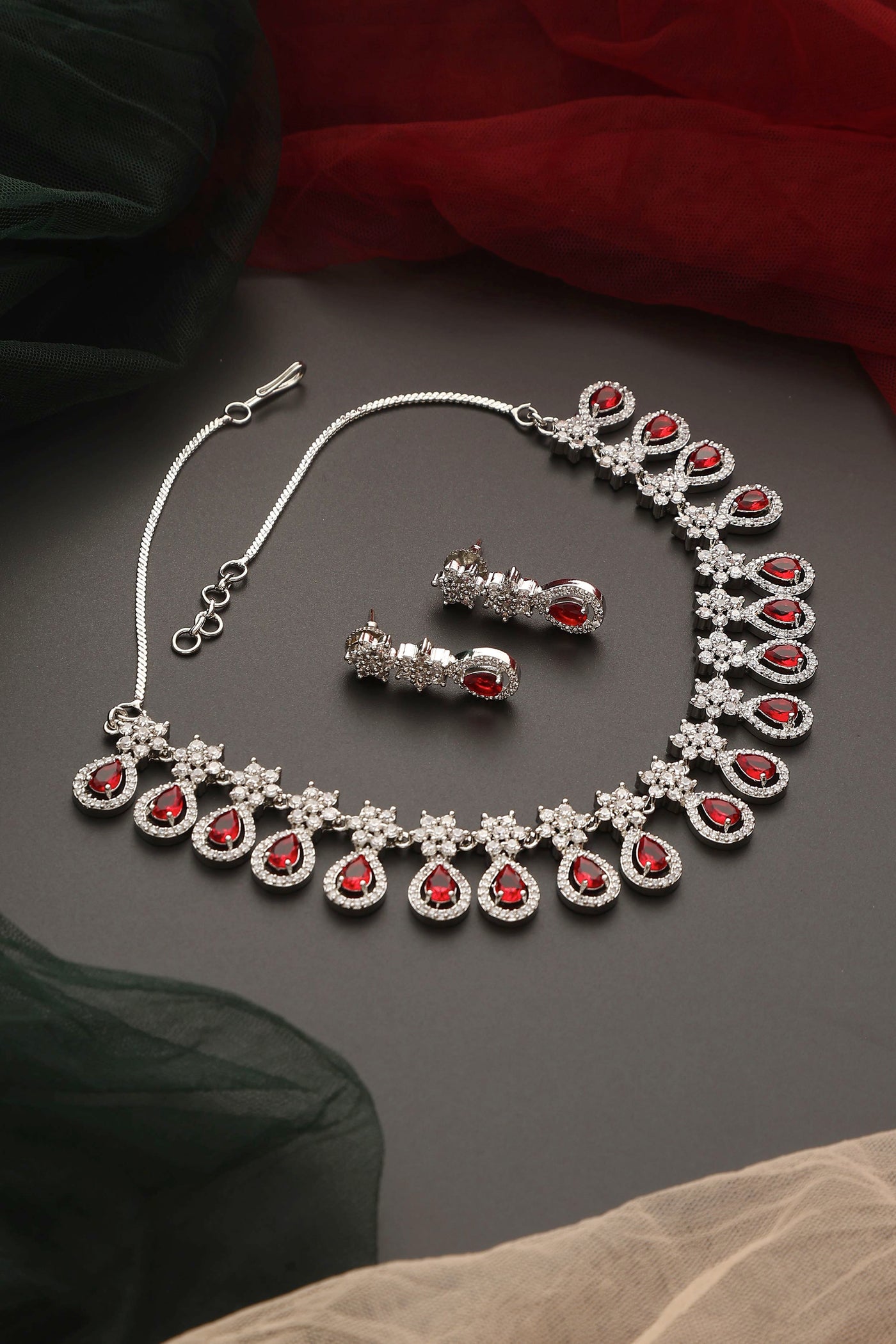 Arrisa Ruby Zirconia Necklace Set