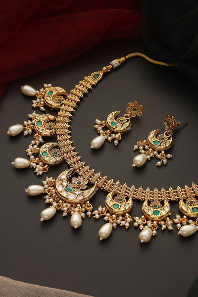 Rozana Green Kundan Necklace Set
