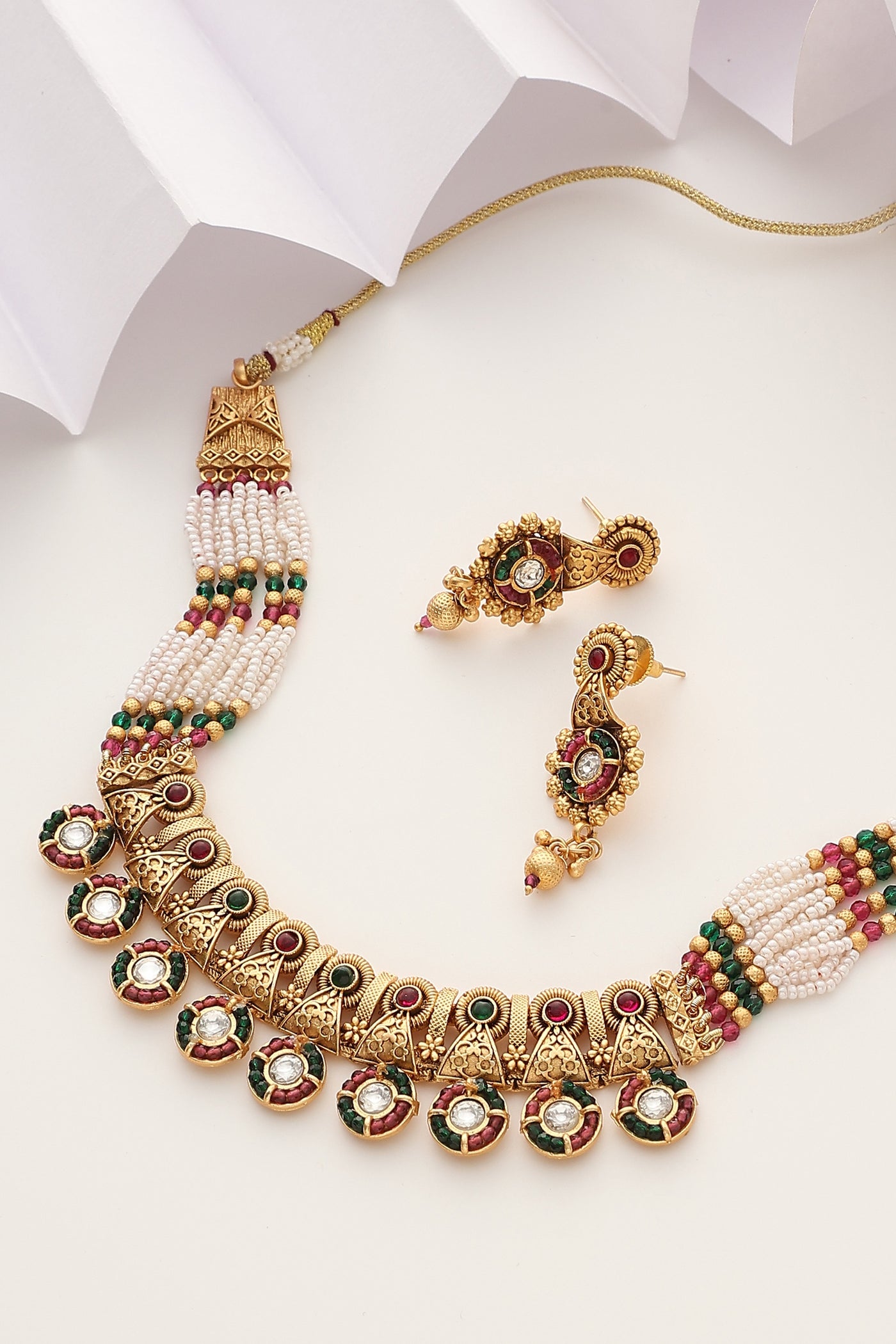 Aadvika Multicolour Temple Necklace Set