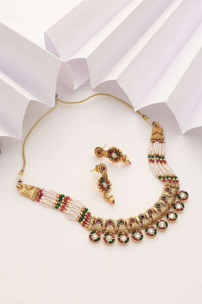 Aadvika Multicolour Temple Necklace Set