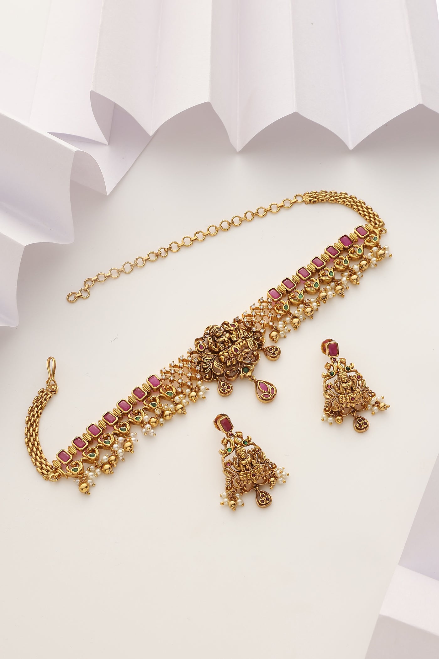 Sethu Red Temple Work Choker Set