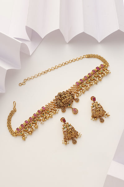 Sethu Red Temple Work Choker Set