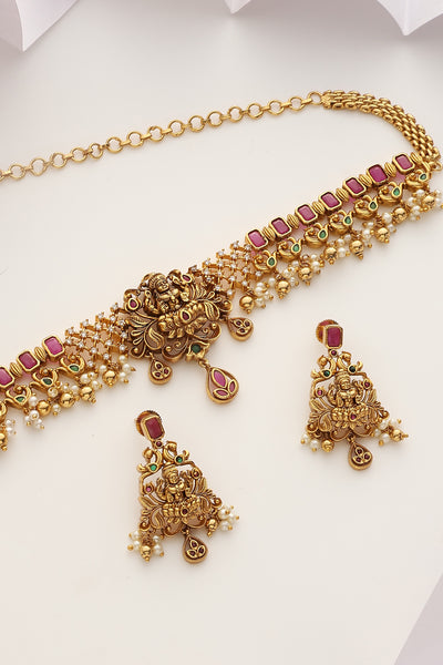Sethu Red Temple Work Choker Set
