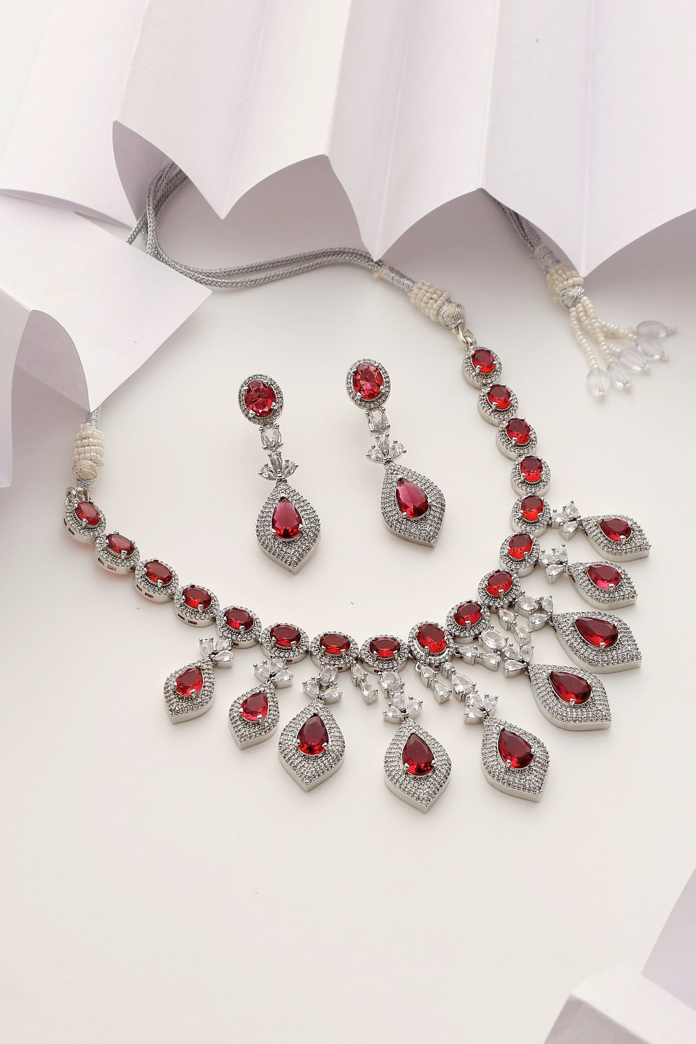 Gemma Ruby Silver Zirconia Necklace Set