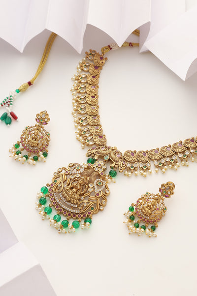 Geethanvi Multicolour Temple Work Necklace Set