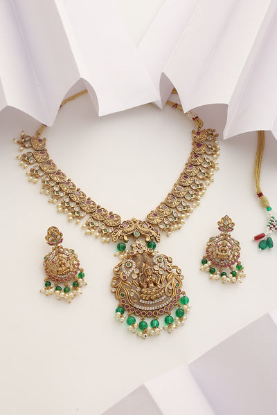Geethanvi Multicolour Temple Work Necklace Set