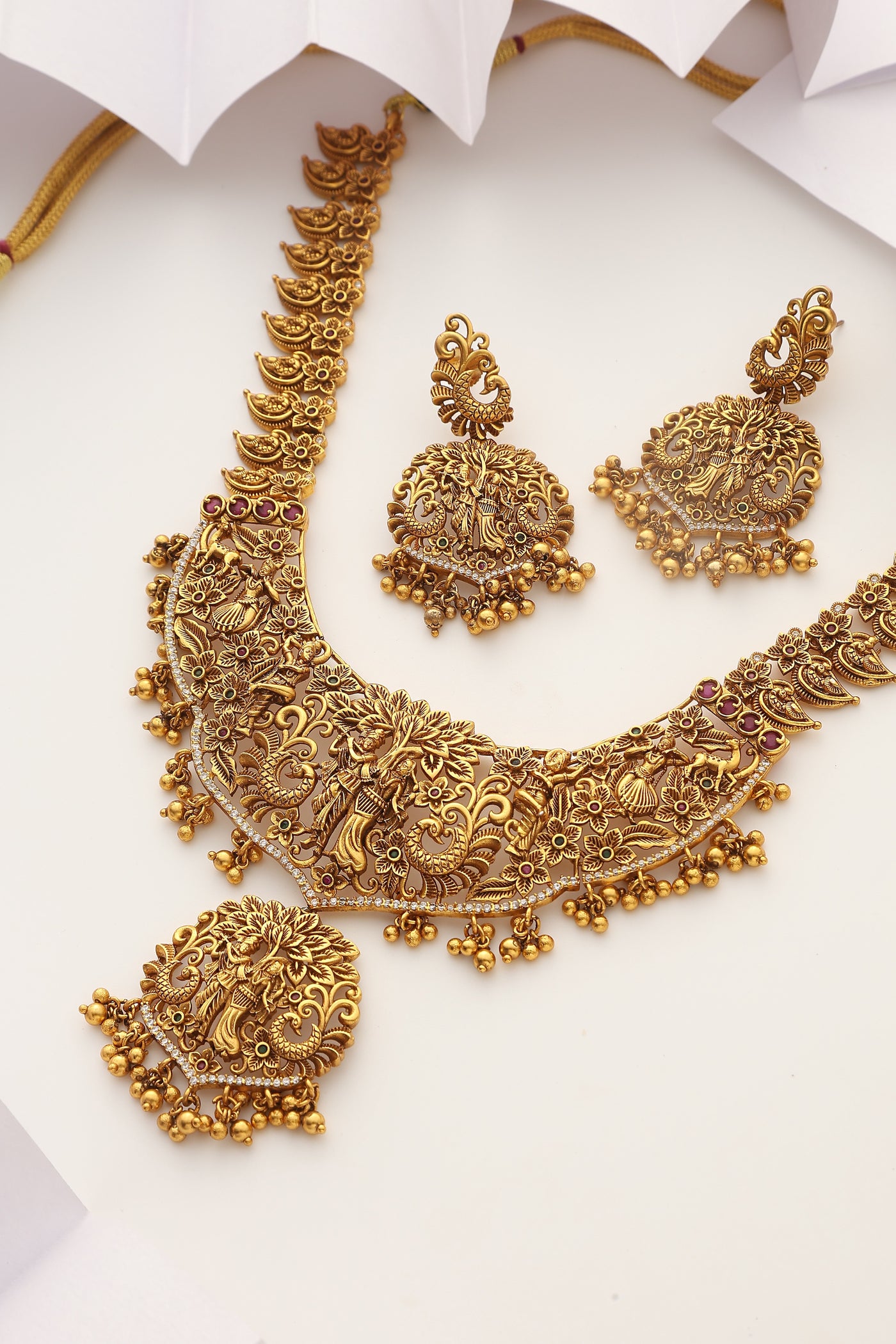 Pavalam Gold Temple Work Necklace Set
