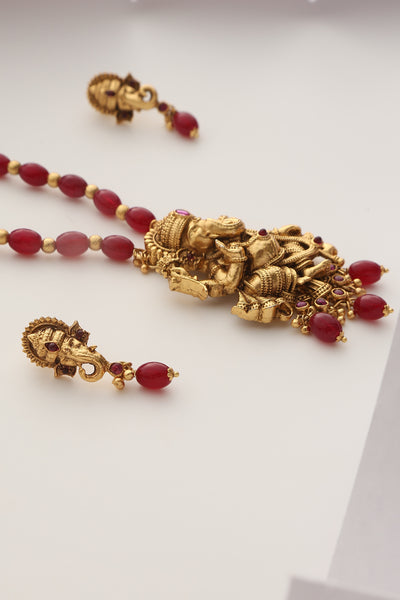 Gajanan Red Temple Pendant Set