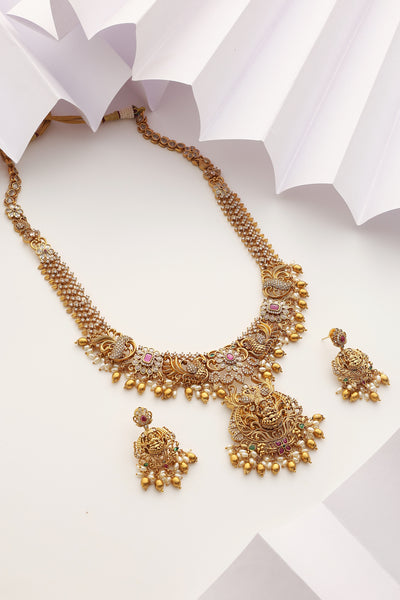 Aakar Red Temple Work Long Set