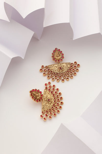 Harika Red Temple Chandbali Earrings