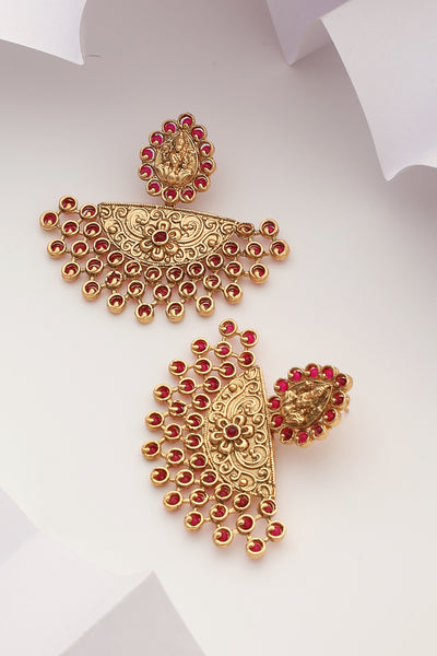 Harika Red Temple Chandbali Earrings
