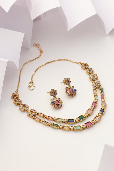 Bhagya Multicolour Jadau Layered Necklace Set