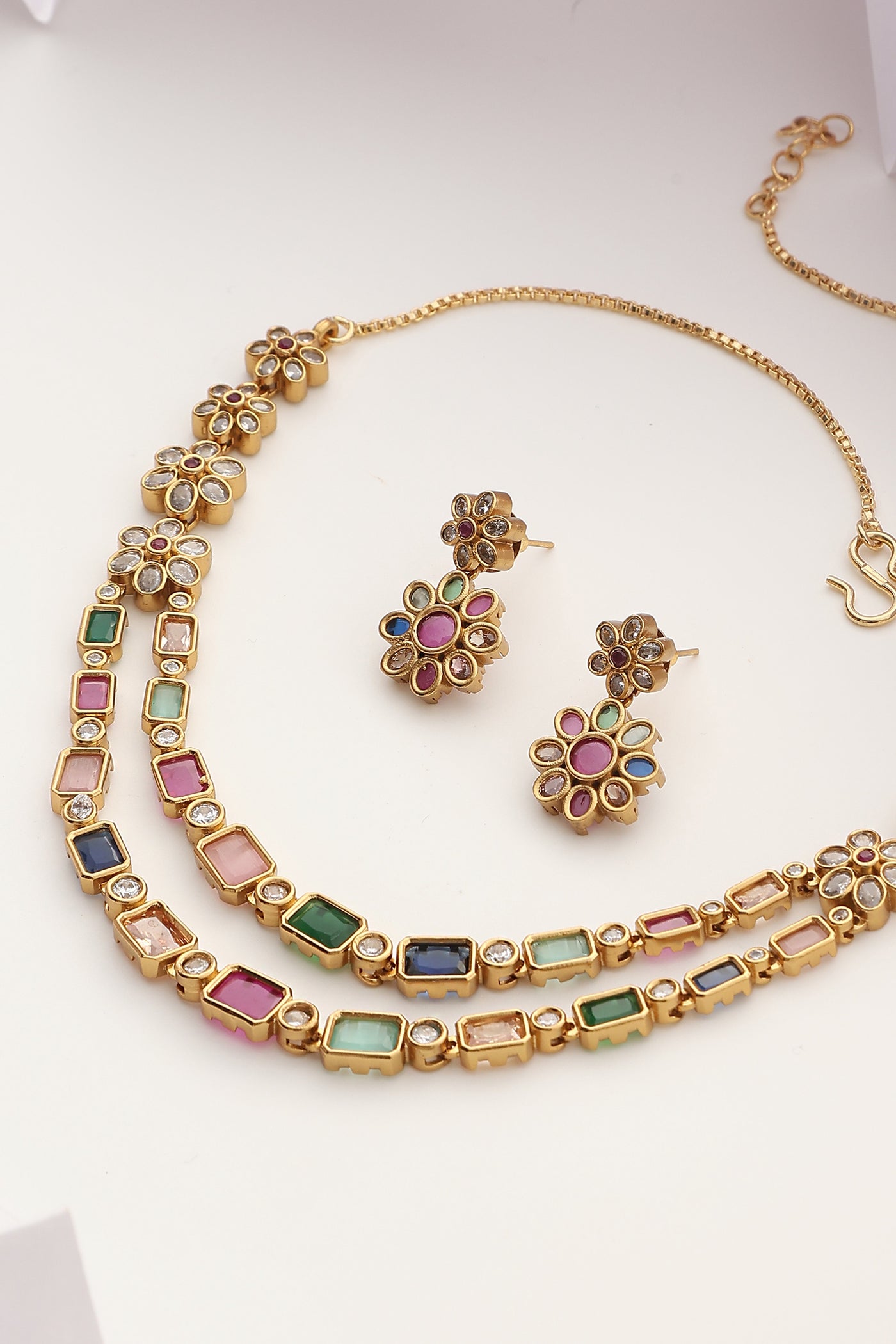 Bhagya Multicolour Jadau Layered Necklace Set