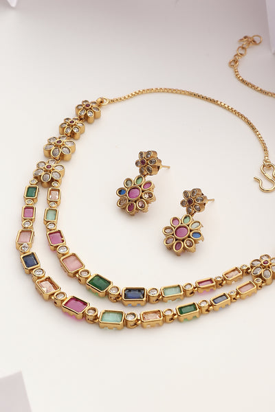 Bhagya Multicolour Jadau Layered Necklace Set