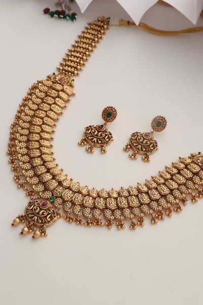 Indari Gold Temple Work Long Necklace Set
