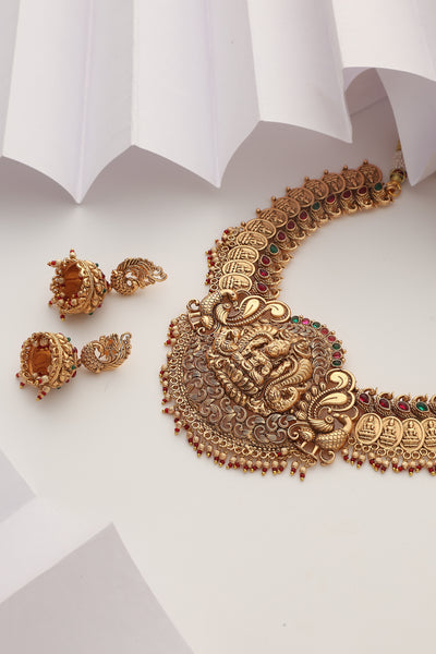 Chaitali Multicolour Temple Work Necklace Set
