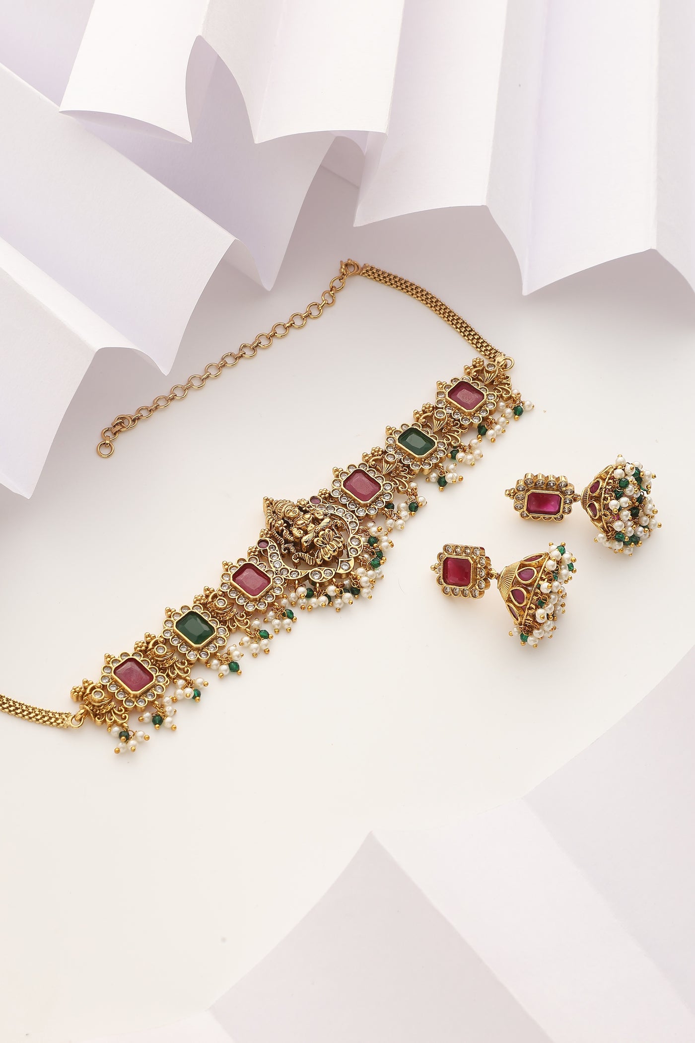 Ushika Multicolour Temple Work Choker Set