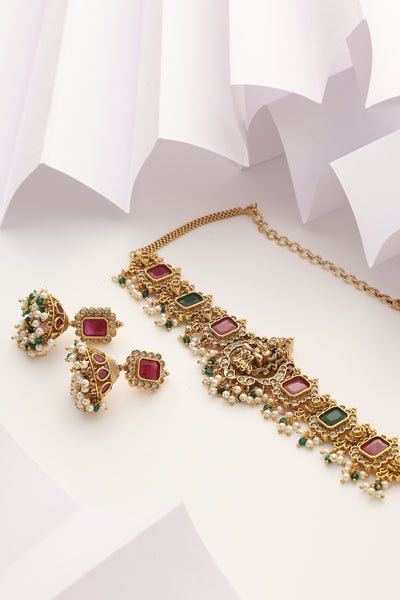 Ushika Multicolour Temple Work Choker Set