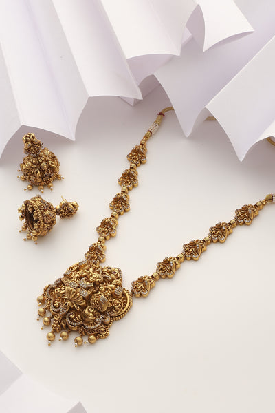 Gathika Gold Temple Work Necklace Set