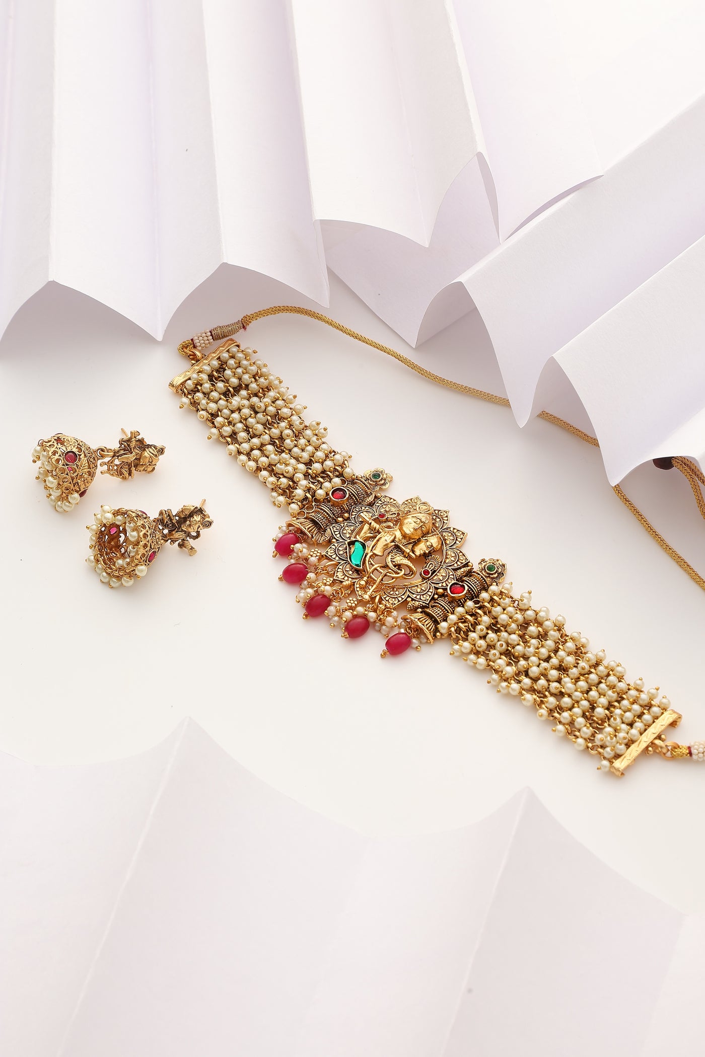 Ishaani Red Temple Work Choker Set