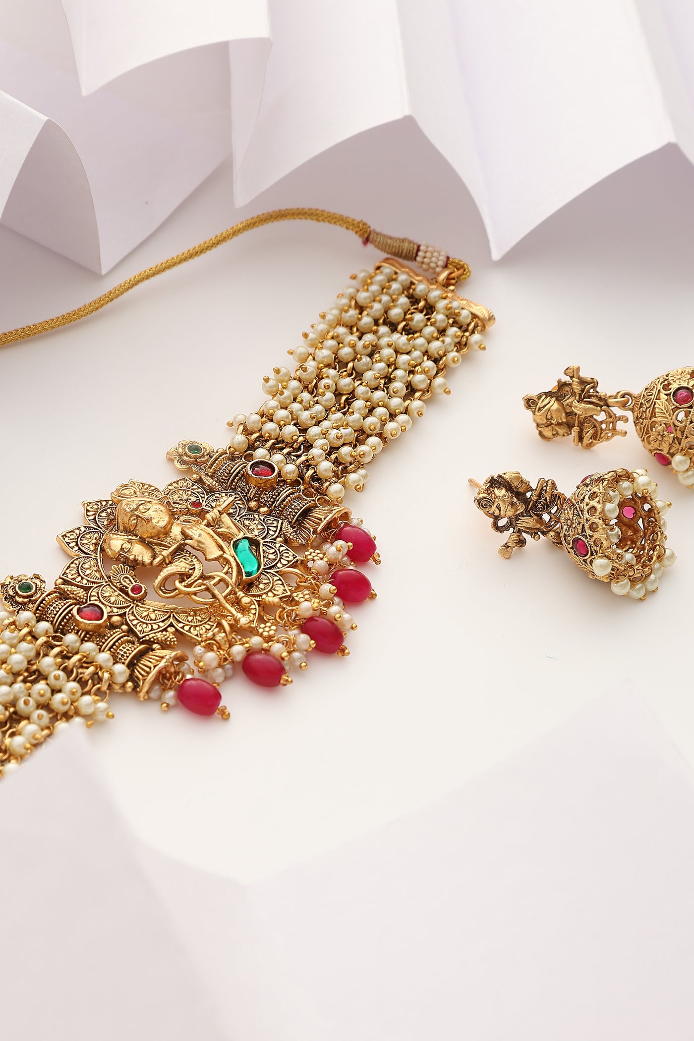 Ishaani Red Temple Work Choker Set
