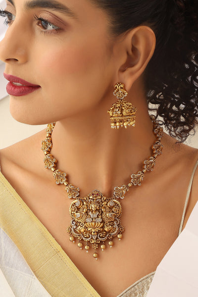 Gathika Gold Temple Work Necklace Set