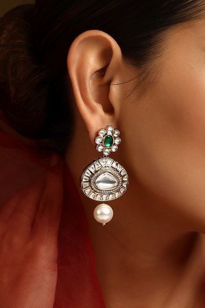 Zeena Emerald Polki Dangler Earrings