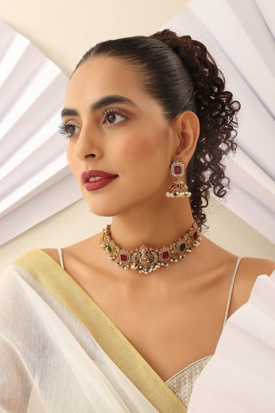 Ushika Multicolour Temple Work Choker Set