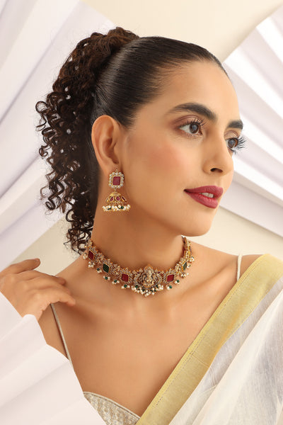 Ushika Multicolour Temple Work Choker Set