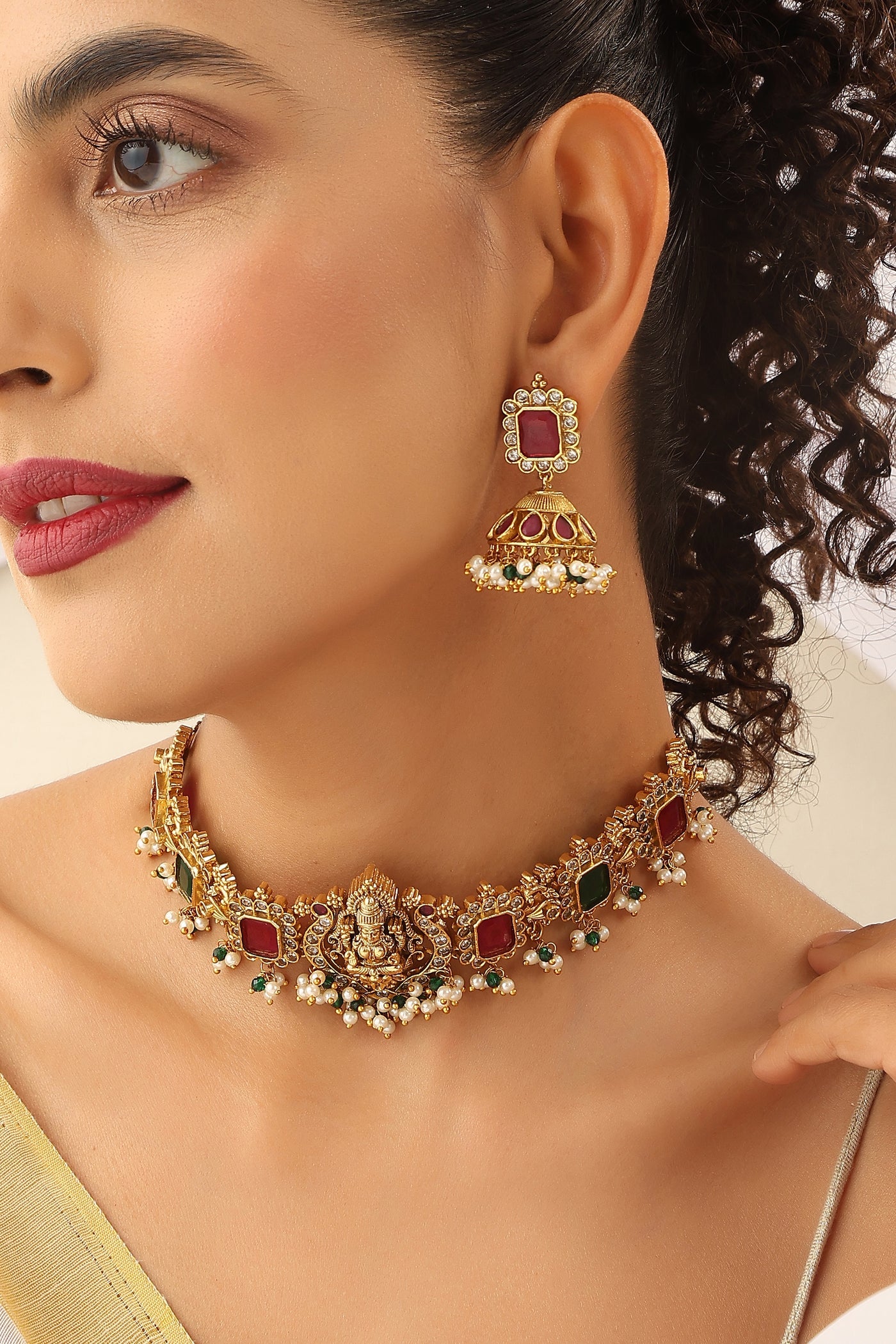 Ushika Multicolour Temple Work Choker Set