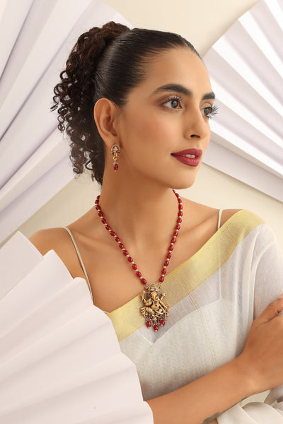 Gajanan Red Temple Pendant Set
