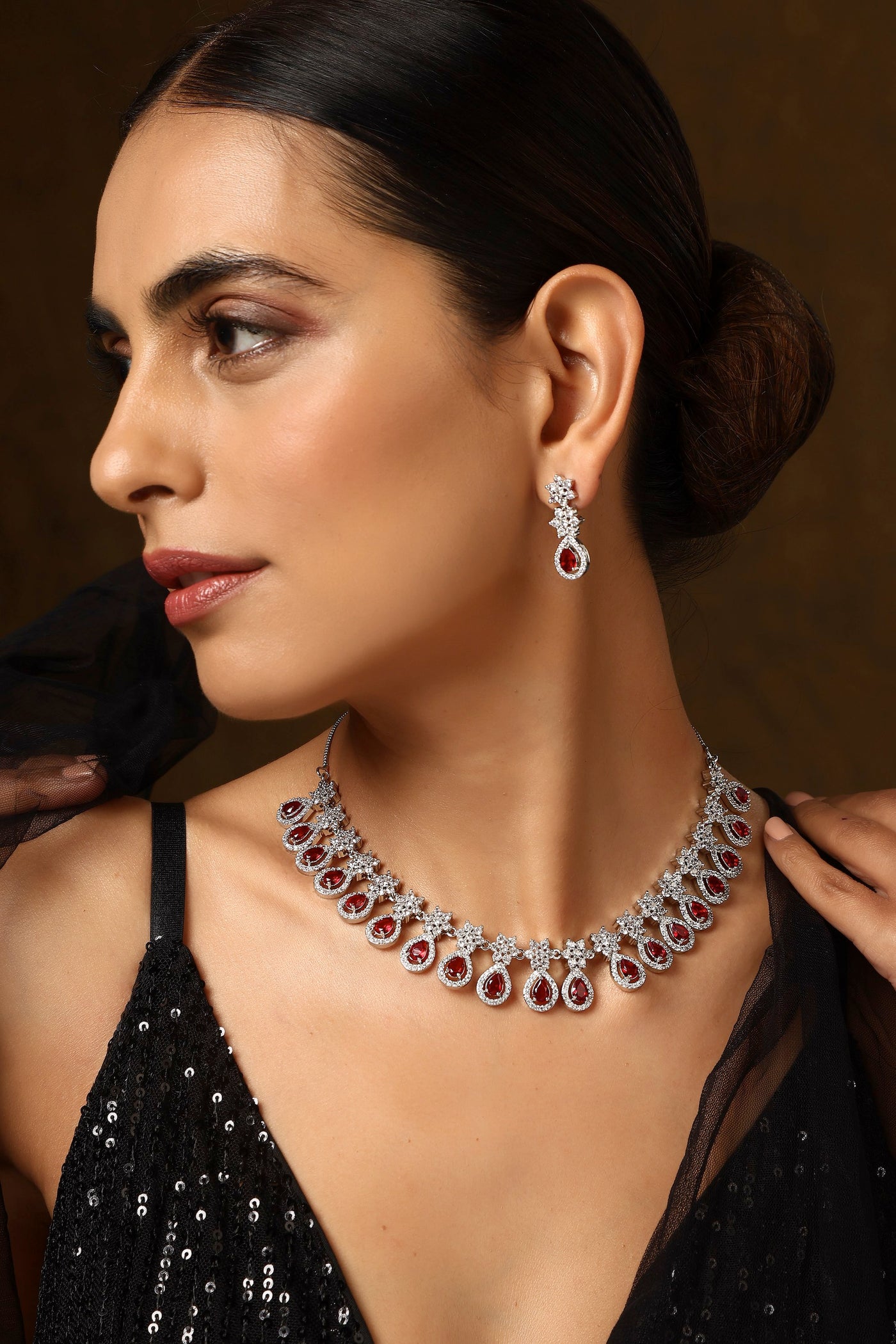 Arrisa Ruby Zirconia Necklace Set