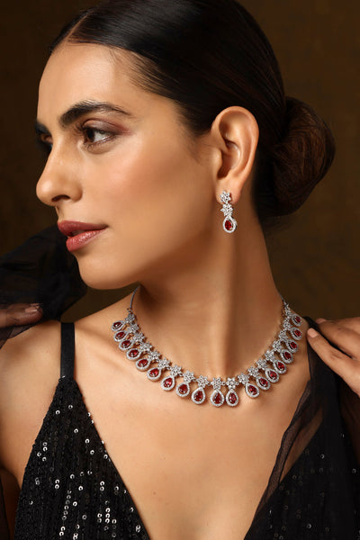 Arrisa Ruby Zirconia Necklace Set