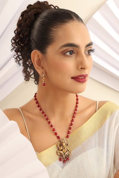 Gajanan Red Temple Pendant Set
