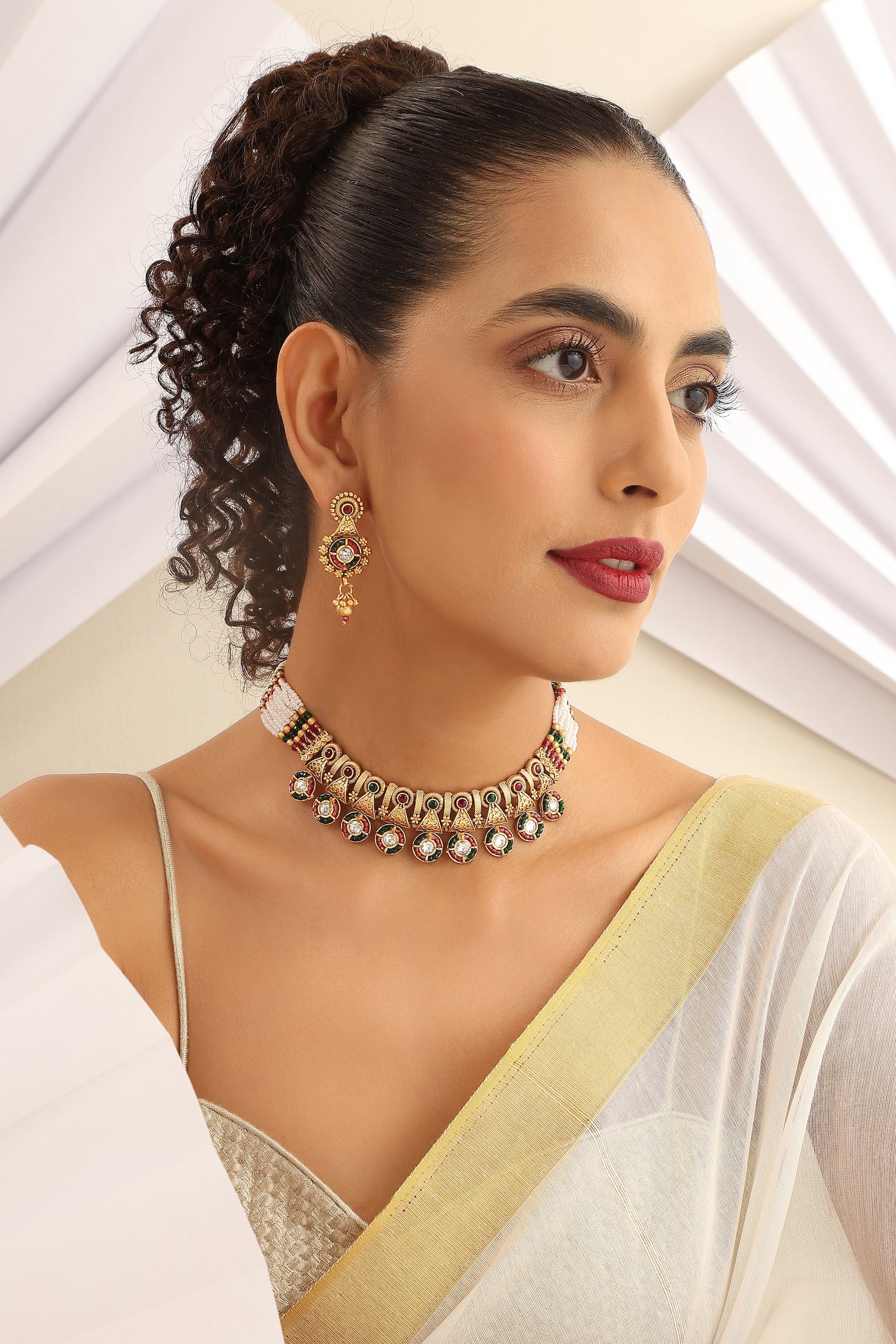 Aadvika Multicolour Temple Necklace Set