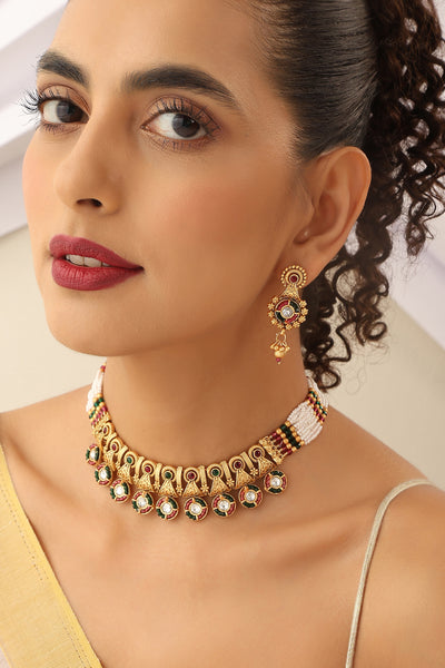 Aadvika Multicolour Temple Necklace Set