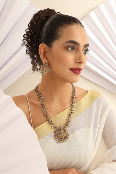 Thanya Green Temple Work Long Necklace Set