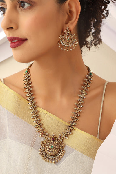 Thanya Green Temple Work Long Necklace Set