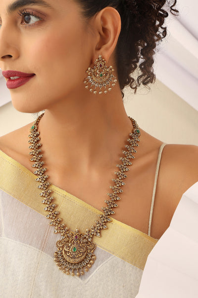 Thanya Green Temple Work Long Necklace Set