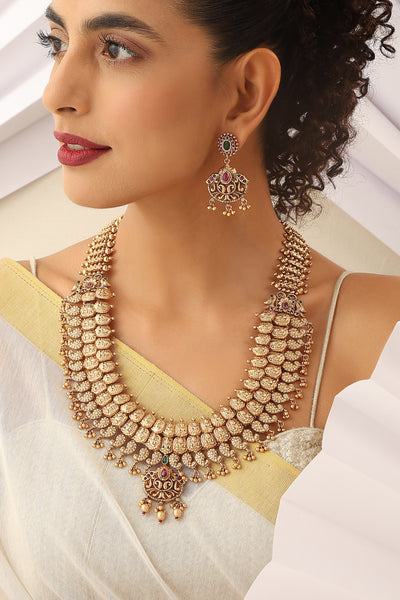 Indari Gold Temple Work Long Necklace Set
