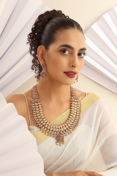 Indari Gold Temple Work Long Necklace Set