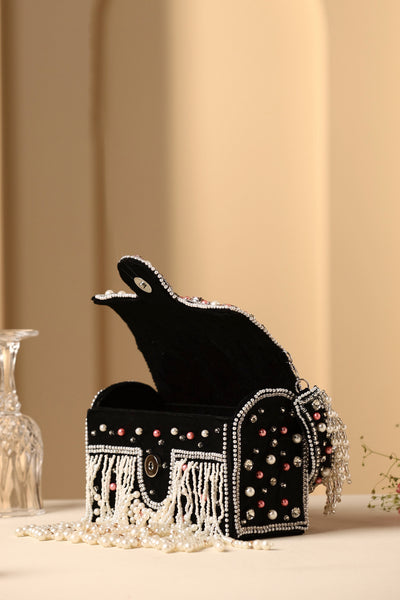 Kesha Black Sequin and Pearl Hand Bag