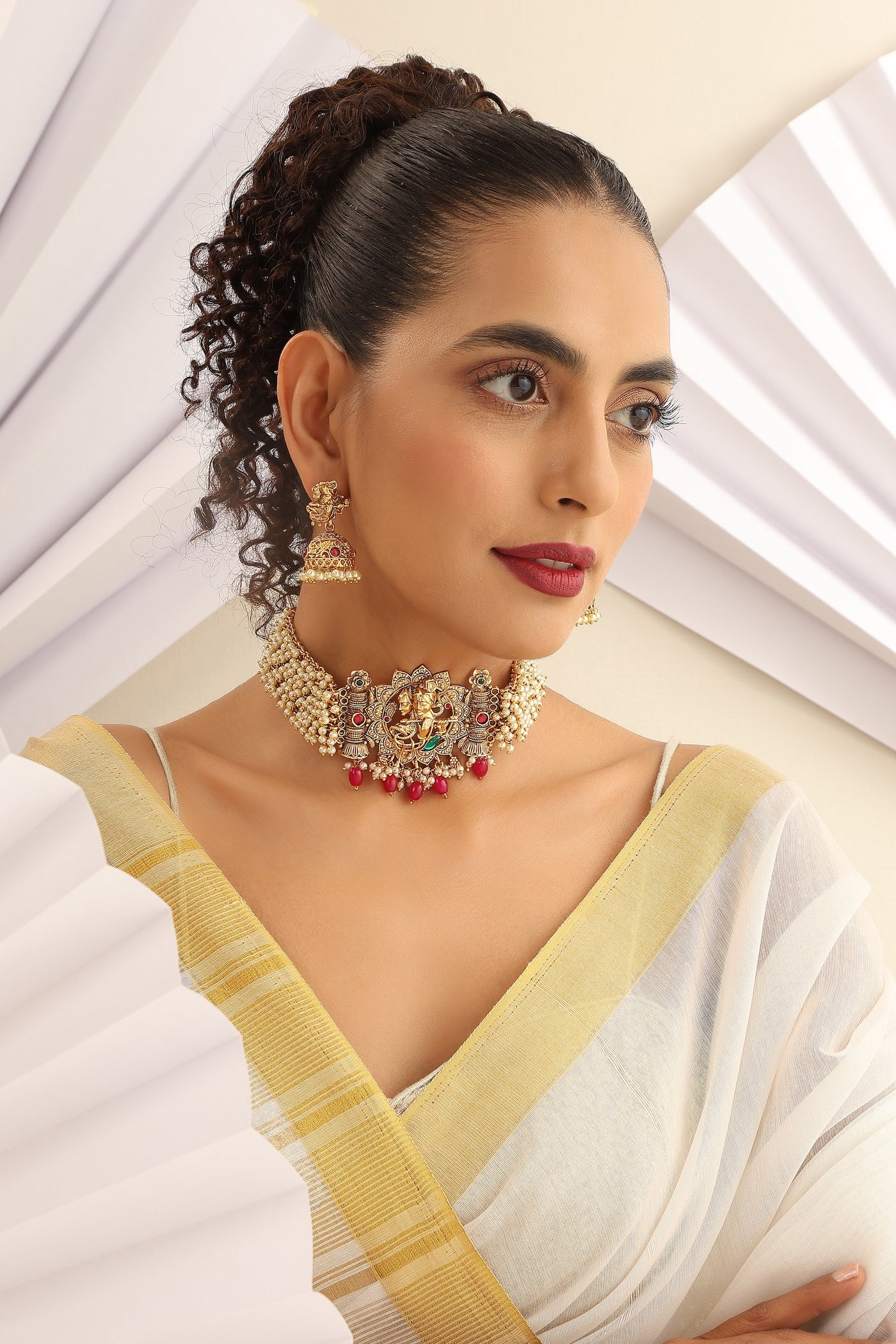 Ishaani Red Temple Work Choker Set